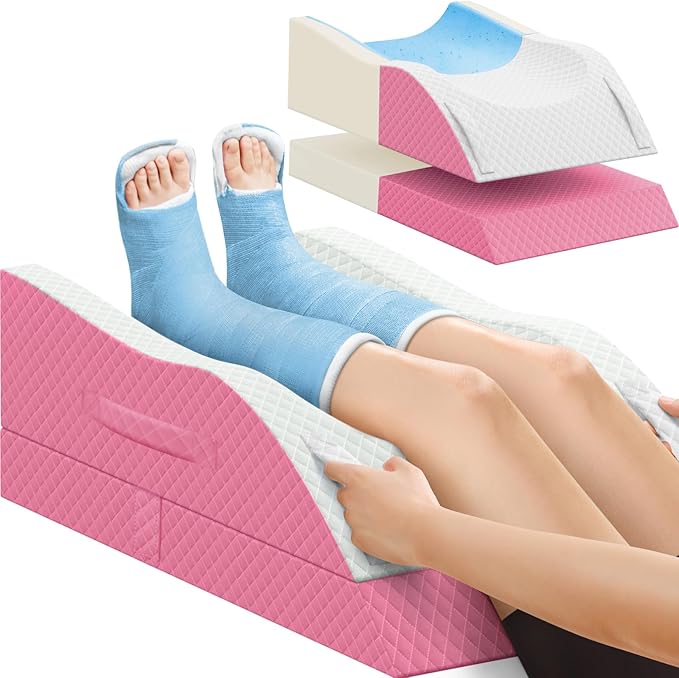 TranquilRelax Elevation Pillows for Leg After Surgery, Memory Foam Adjustable Wedge Pillow for Injury or Rest, Ankle Pillow for Sleeping Blood Circulation, Pink/Double Leg
