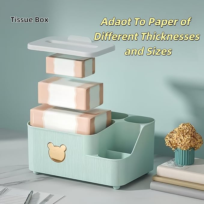 Multifunctional Tissue Box Cover with Storage,Square Tissue Box Holder and Remote Box,Modern Cube Tissue Cover Bedside Organizer for Nightstand End Table.