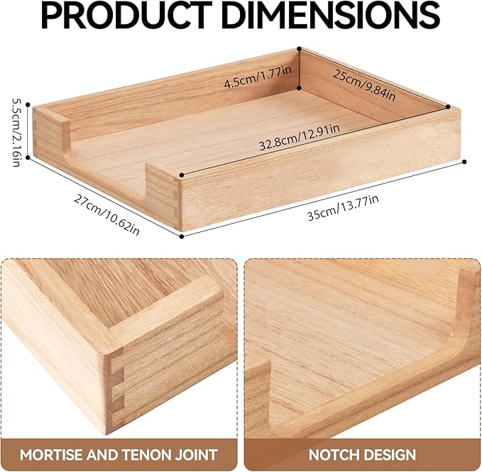 KIRIGEN Wood Letter Tray, Single-Tier Front-Load Desktop Paper Organizer, Wooden Document Tray for Letter and A4 Paper, File Folder, Mail, Home Office Desk, 13.77 x 10.62 x 2.16 Inch, TP-NA