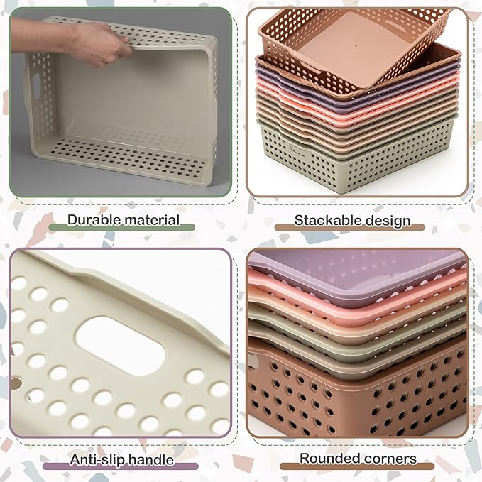 Geetery 6 Pack Classroom Storage Baskets with Handle 14''x10'' Paper Tray Holds A4 Turn in Trays Plastic Paper Baskets Desk Organizer Bin for Classroom, Library, Office, Home (Terrazzo Color)