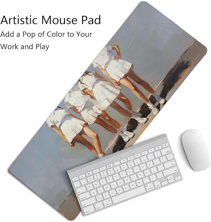 Preppy Girls Large Mouse Pad,Aesthetic Vintage Casual Fashion Desk Mat,Coquette Minimalist Neutral Girly Art Mousepad for Home Office Dorm Desktop Decor,31.5x11.8 Inch