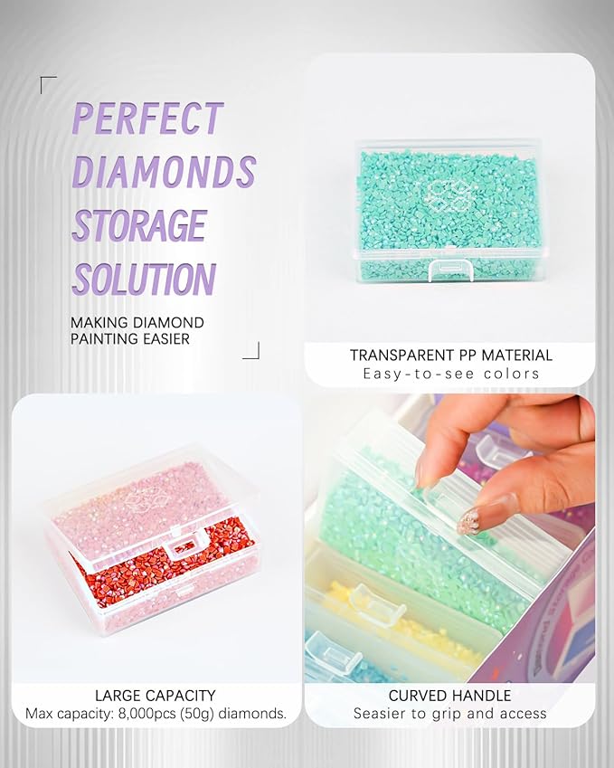 forever young 8pcs Diamond Painting Storage Containers Trays, Diamond Painting Accessories Diamond Painting Trays with Lids, 2-in-1 Diamond Art Storage, Bead Storage & Line-Up, Purple Box
