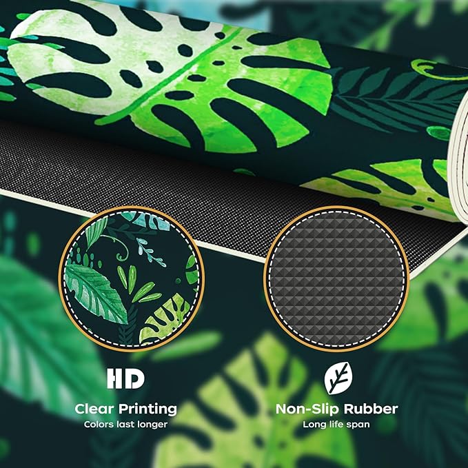 Green Desk Mat 35.4" x 15.7", Cute Plant Cool Desk Pad Keyboard Mat Flower Mouse Pad Green Desk Mat Desk Decor with Stitched Edges Non-Slip Large Computer Matt 35.4" x 15.7", Greenery