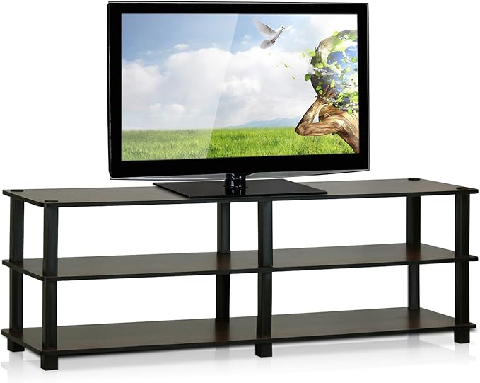 Furinno TURN-S-TUBE Toolless Assembly 3-Tier TV Stand, Entertainment Center for TV up to 46 Inch, Wide Printer Stand with Storage Shelf, for Living Room, Bedroom, Dark Brown