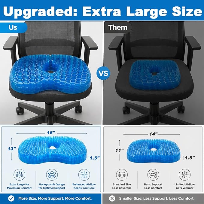 westlyn Gel Seat Cushion, Heavy-Duty Honeycomb Gel Seat Cushion, Suitable for Long Sitting Pressure Relief, Breathable & Soft Non-Slip, Cooling Seat Cushions for Car Seat Office Chair