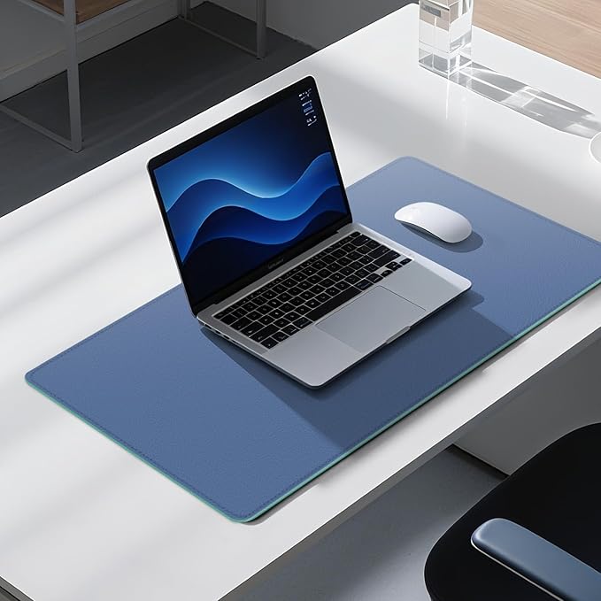 Dual Sided Leather Desk Mat - Waterproof Desk Pad - Ideal for Large Mouse Pad and Desk Mats on Top of Desks (Blue, 33"*13")