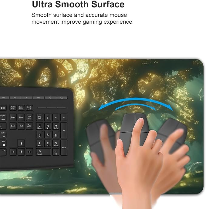 Large Extended Gaming Mouse Pad with Stitched Edges, (35.4X15.7In) Durable Non-Slip Natural Rubber Base, Waterproof Computer Keyboard Pad Mat for Esports Pros/Gamer/Desktop/Office/Home (A)