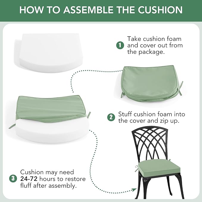 Outdoor Chair Cushions Set of 4: Waterproof & Fade Resistant Patio Furniture Cushions - 18.5 x 16 x 2 Inch Non Slip Round Corner Seat Cushion Pads with Removable Cover for Garden Yard Lawn, Sage Green