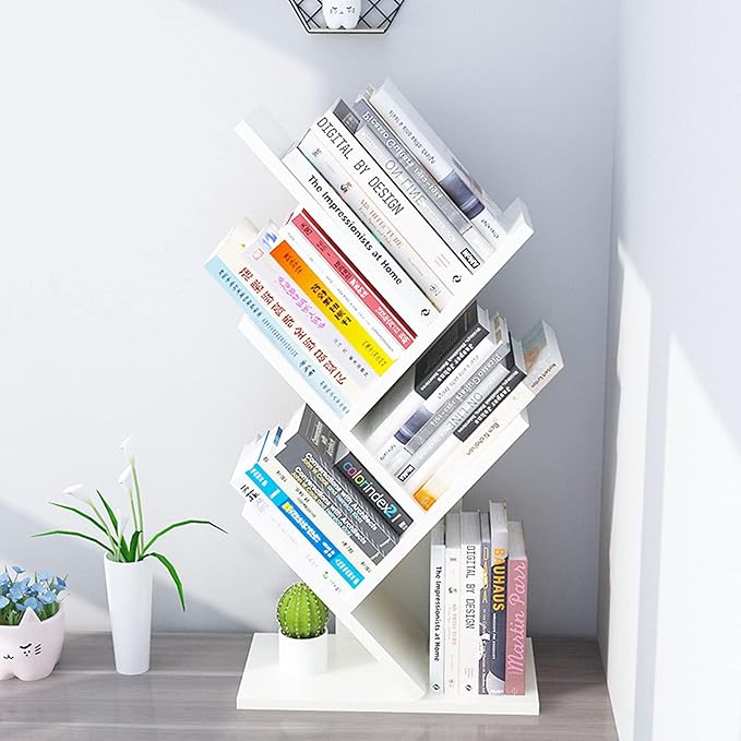 Godferyxin Small Bookcase for Desk Decor, 5-Tier White Wood Small Bookshelf – Compact Corner Mini Bookcase for Bedroom, Office, or Apartment, Holds Books, CDs, and Decor Book Tree Bookshelf