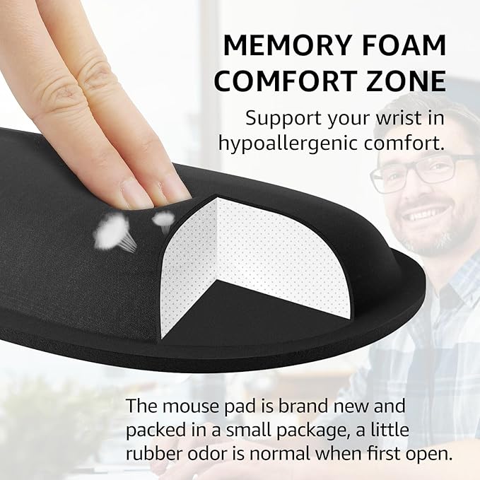 KTRIO Ergonomic Keyboard Wrist Rest and Mouse Wrist Rest Set, Memory Foam Wrist Support Pads for Typing, Gaming, Office & Home Use, Non-Slip Comfortable Design, Black