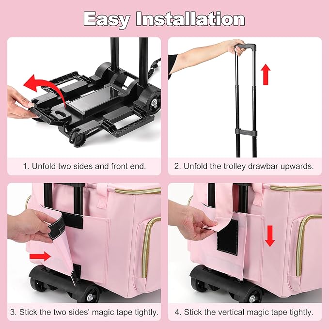 Housolution Rolling Teacher Bag with Wheels, Fits for 17" Laptop, Teacher Tote Bag with Detachable Trolley, Laptop Work Case with Anti Theft Lock, Briefcase Cart with Accordion File Organizer, Pink