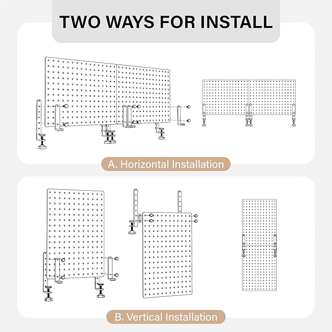HUHOLE Clamp On Desk Pegboard 32" x 12" (Complete Kit)-No Drill Metal Desktop Privacy Panel & Organizer with Accessories-Vertical Storage Divider for Home Office, Gaming Setup-Black