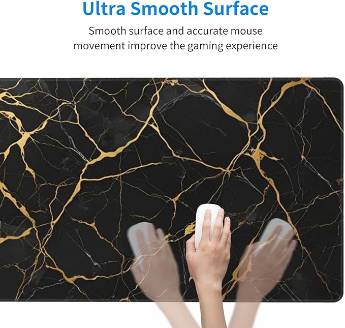 Black Marble Texture Large Mouse Pad & Desk Mat Extended Mousepad with Stitched Edges Non-Slip Rubber Base Laptop Computer Keyboard Pad for Gaming, Office & Home Decor, XXL - 29.5" X 15.8"