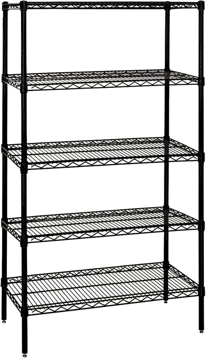 Quantum Storage Systems WR74-2442BK-5 Wire Shelving Starter Kit, 42" W x 24" D x 74" H, 600 lbs Capacity, Carbon Steel, Epoxy Coated, Black, NSF
