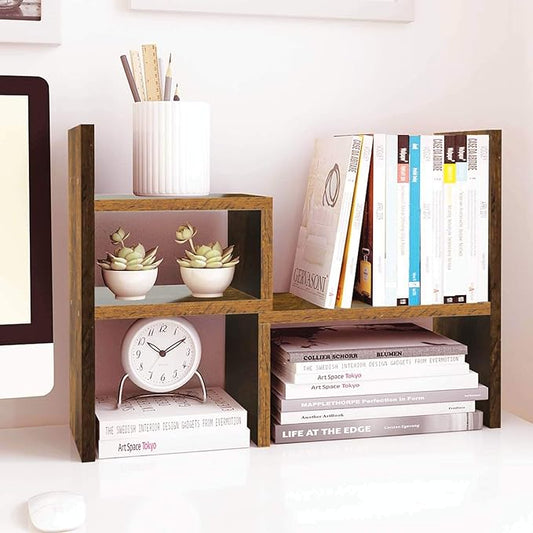 Jerry & Maggie - Desktop Organizer Office Storage Rack Adjustable Wood Display Shelf, Birthday Gifts Toy Home Decor Free Style Rotation Display True Natural Stand Shelf (Natural Wood Tone)