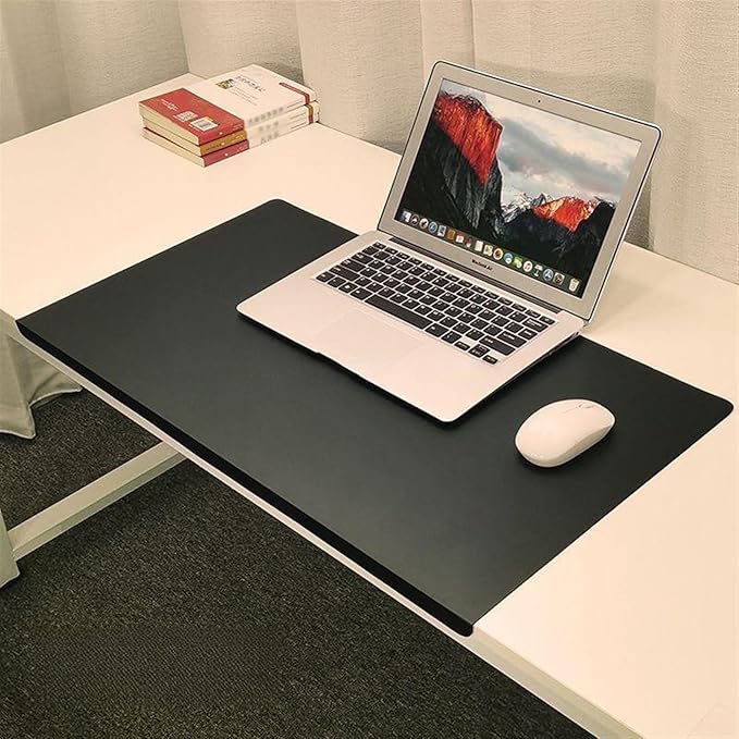 Lifup Non-Slip Desk Pad Protector, Self Adhesive Writing Mat with Full Grip Fixation Lip, Waterproof PU Leather Large Mouse Pad for Home Office Gaming Black 23.6" x 11.8"