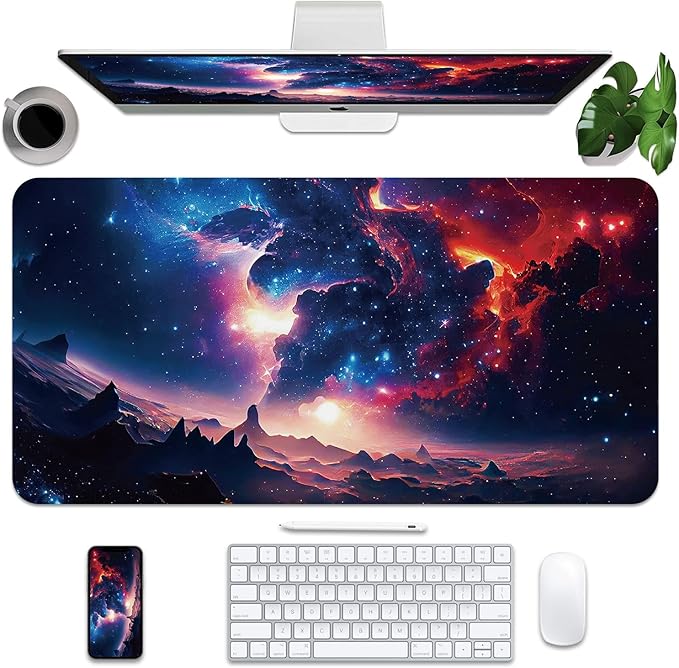 Leather Desk Mat 31.5" x 15.7", Desk Pad for Computer or Laptop, Galaxy Computer Mat Mouse Pad for Keyboard or Mouse, Large Desk Mat for School, Office, Home (Galaxy, 31.5"x 15.7")