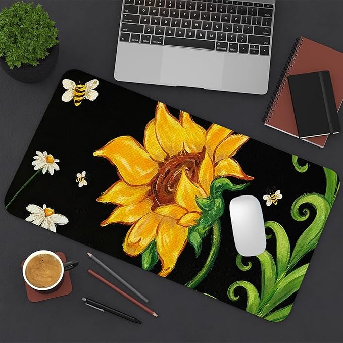 Oil Painting Flower Mouse Pad PU Leather Daisy Desk Mat Large Waterproof Gaming Pad Non-Slip Keyboard Mouse Pad Writing Pad for Gamer Office&Home