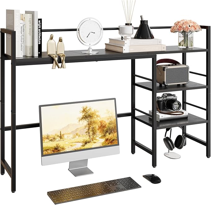 HavenlyYouth Desk Shelf, 45.4 Inch Wood Desk Organizer Shelf for Computer Monitor, Desk Hutch Storage, Desktop Shelf for Top of Desk, 3 Tier Desktop Bookshelf for Home Office Dorm, Black