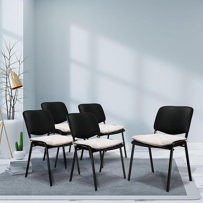 Office Stacking Chair Cushions 4 Pack, Corduroy High Density Foam Kitchen Seat Cushions with Ties, Square 17" x 17" Indoor Non-Slip Dining Chair Pads, White, 4pcs