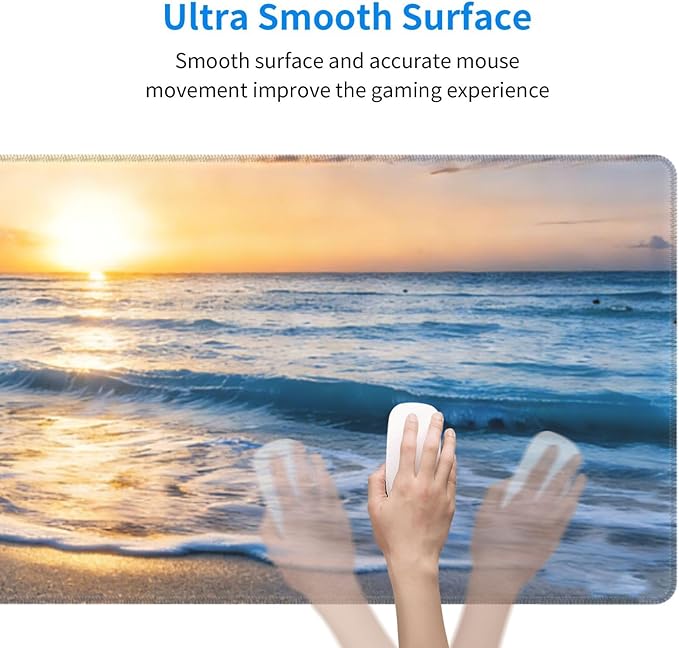 XL Beach Sunset Large Gaming Mouse Pad, Long Extended Full Mouse Mat Desk Pad for Top Keyboard Table, Aesthetic Cute Big Stitched Mousepad Gifts for Women Office Decor, 31.5 * 11.8 in