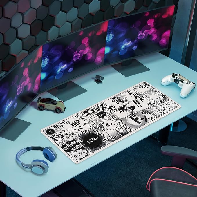 BELLEMOND Japanese Art Desk Mat | Large 31.5x11.8in Anime Mouse Pad for Keyboard & Mouse | Non-Slip Base, Water-Repellent | Original Japanese Design | Manga Burst