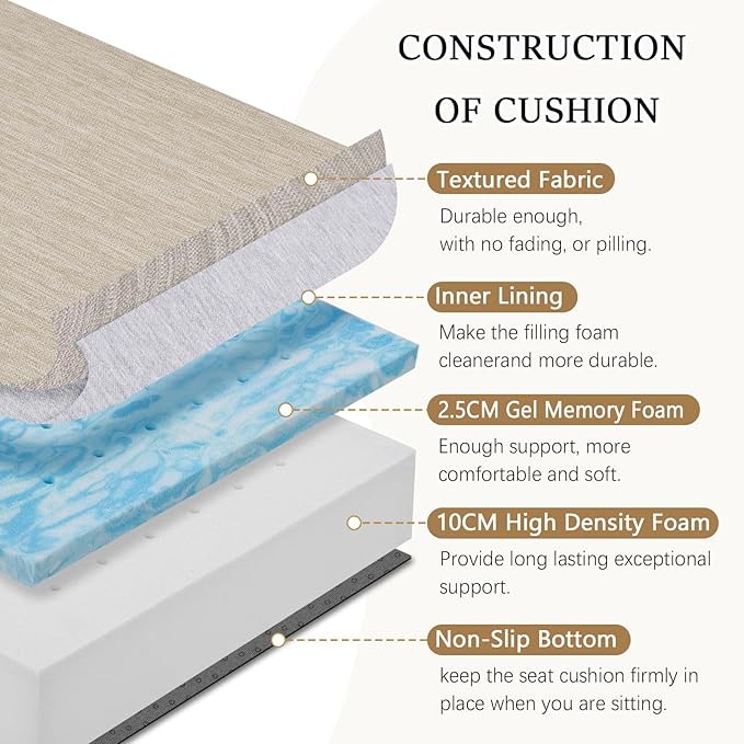 baibu 20x20x5 Inch Square Gel Memory Foam Recliner Cushions for Elderly, Dual-Layer Non-Slip Recliner Seat Cushion Suitable for Couch for Easy to Stand Up & Reduce Hip & Lumbar Pain, Beige
