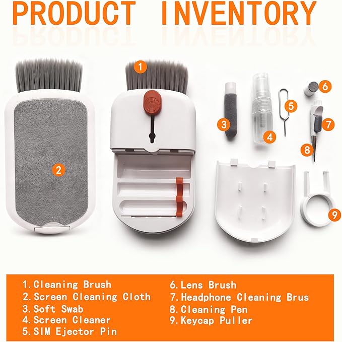 Keyboard Cleaning Kit with Screen Cleaner Brush, 9-in-1 Multi-Purpose Electronics Cleaning Tool Set for Mechanical Keyboard, Laptop, Computer Monitor, Phone, Earbuds, Airpods, and Charging Case