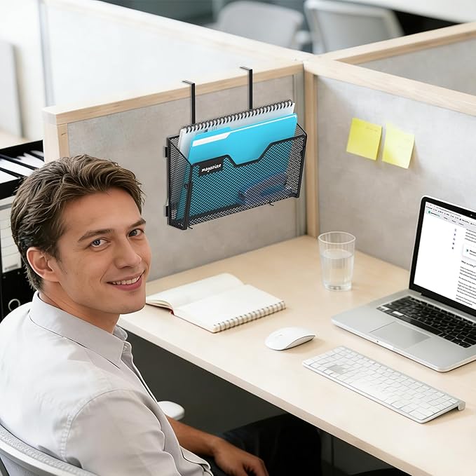 8 Pack Wall File Holder, Metal Mail Organizer Wall Mounted, Hanging File Organizer Over the Door Storage with 2 Hooks for Office, Home and School (with Label Panel)