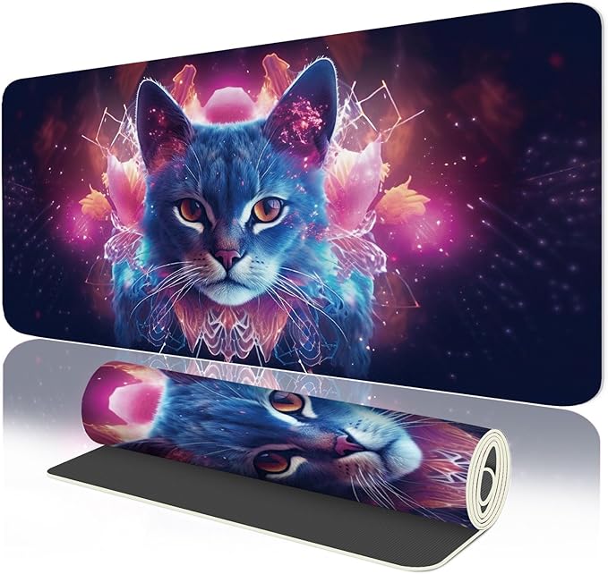 Leather Desk Mat 35.4" x 15.7", Desk Pad for Computer or Laptop, Computer Mat Mouse Pad for Keyboard or Mouse, Large Desk Mat for School, Office, Home (35.4" x 15.7", Cat)