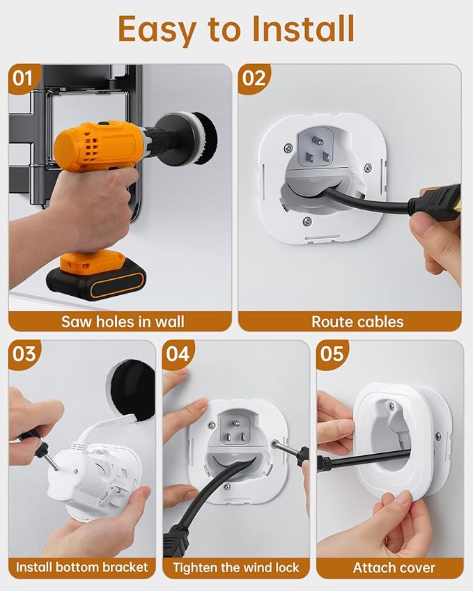 in-Wall Cable Management Kit, Wire Hider for Power & Low Voltage Cables, TV Cord Hider for Wall Mounted TV, TV Cable Hider Wall Kit, Includes Hole Saw Drill Attachment