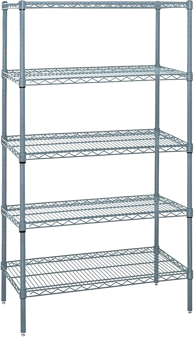 Quantum Storage Systems WR86-2124GY-5 Wire Shelving 5 Shelf Starter Units, 21" x 24" x 86", Gray Epoxy