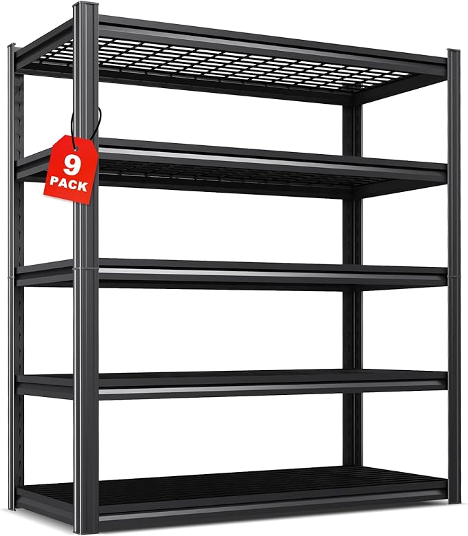 Set of 9 Garage Shelving-3000 lbs 5 Tier Storage Shelves,Adjustable Heavy Duty Metal Shelving Unit and Storage Large Wire Rack,Utility Steel Shelf for Warehouse Industrial Pantry Basement -78"x46"x20"