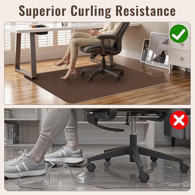 Sycoodeal Office Chair Mat for Hardwood Floor,Slip Resistant Floor Mat for Office Computer Gaming Chair,Heavy Duty Floor Protector for Rolling Chairs,Easy to Clean,Coffee(48"x55")