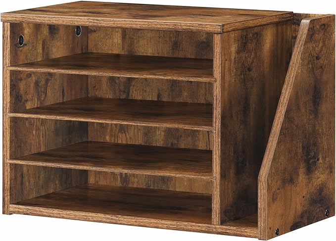 HOOBRO Mail Sorter, Literature Organizer with Adjustable Shelves, Paper Organizer for Office, Home, Wood Countertop File Holders, Mails, Magazines, Rustic Brown FG41WF01