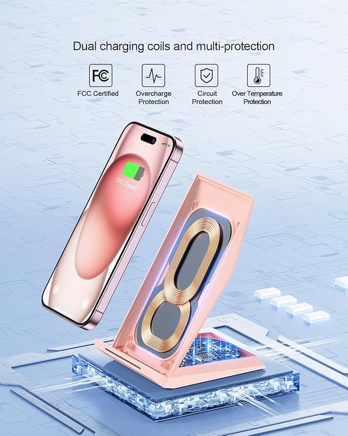 Wireless Charger with USB C Phone Charger, Charging Stand with 20W PD Adapter Compatible with iPhone 17/17 Air/16/15/14/13/12, Phone Charging Dock for Samsung Galaxy S26/S26+/S25/S24/S23/S22/S21