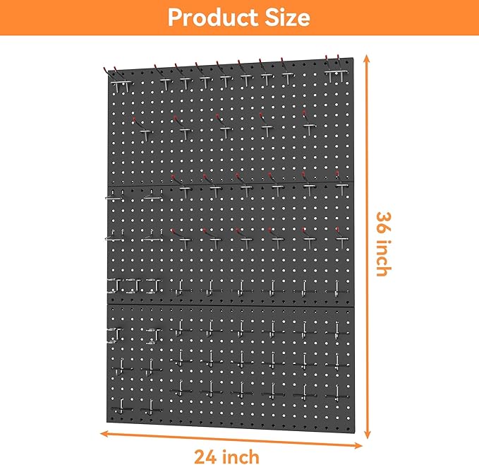 WALMANN 96 PCS Metal Pegboard with Pegboard Hooks for Wall, Garage Tools Storage Pegboard for Garage, Workbench, Peg Boards, Tool Organizer Board with Hooks(Black)
