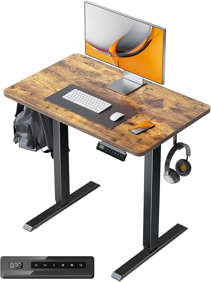 FEZIBO One-Piece Standing Desk, 32"x20" Seamless Tabletop Electric Height Adjustable for Home Office, Study Rooms & Multi-Device Workstations, Rustic Brown