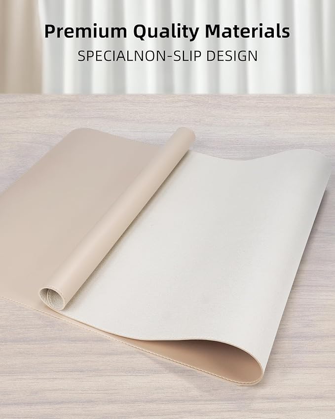 AFIING Extra Large Desk Mat - 55" x 24" PU Leather Non-Slip Desk Pad for Office and Home - Ideal for Large Mouse Pad and Desk Mats on Top of Desks (Beige)