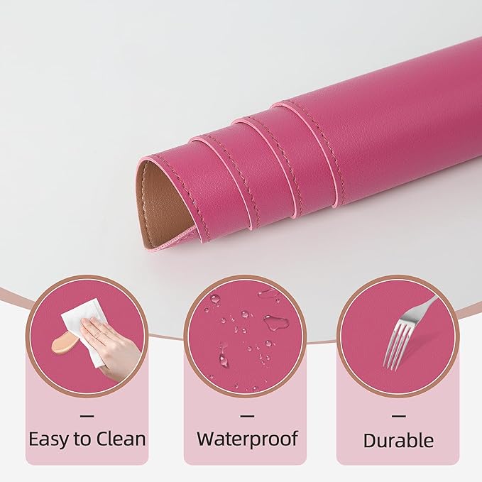 Makeup Mat for Vanity to Protect Desk Top 23.6 x 11.8 in, Dual-Sided Makeup Mat, Easy to Clean Desk Pad - Waterproof and Oilproof Vanity Accessories (Hot Pink and Khaki)