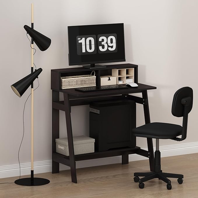 Furinno Simplistic 32-Inch Brown Computer Desk, Small Office Desk, Rectangular Home Office Desk with Shelf, Gaming Desk for Home Office, Bedroom, Study Room, Dark Mocha