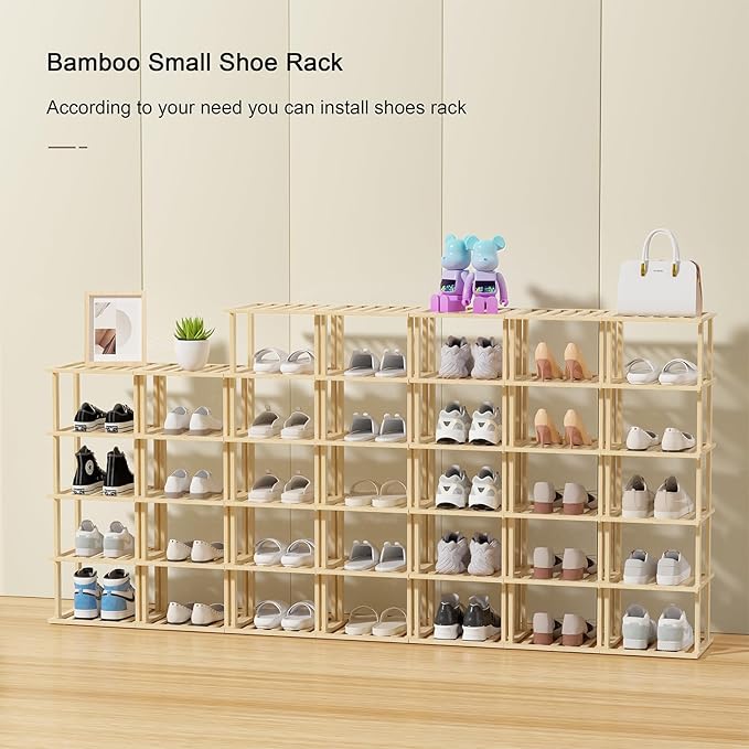 SHIISEWE Bamboo Shoe Rack - Vertical Skinny Shoe Shelf Space Saving Storage, Front Door Entrance Closet Corner Garage