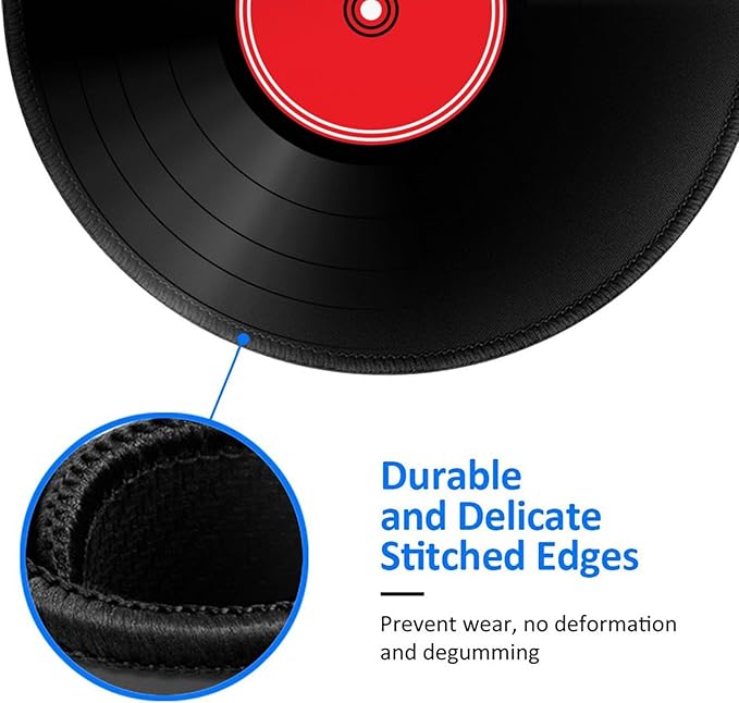 Record Music Round Mouse Pad Premium Textured Mouse Mat Washable Mousepads with Extended Stitched Edges Non Slip Rubber Base Small Mousepad 7.9 X 7.9 X 0.12 Inches