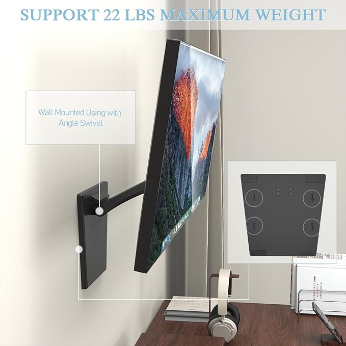 Babibobibi Foldable VESA Stand - 75x75mm/100x100mm LCD/PC Monitor Mount, Black, Lay Flat, Single Monitor Adapter