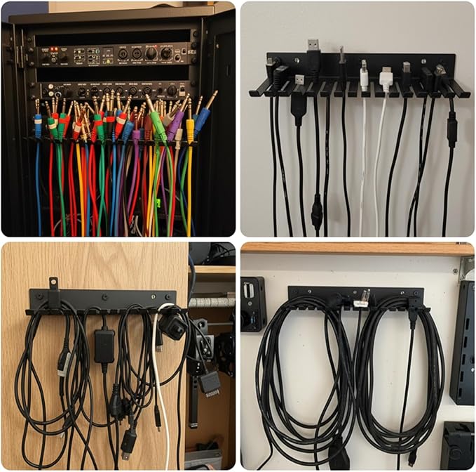 2 Pack Wall Mountable Cable Hanger 19 Slots Steel Cable Rack Cord Organizer Studio Storage,Slots Width from 5.5 to 9.5mm for Cord Holder Management Rack Wall Shelf Mount Attachment Storage