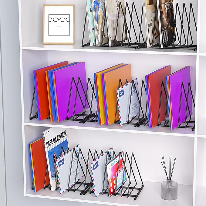 TOPCJ 2 Sets Upgraded Triangle File Folder Rack,7 Sections File Holder,File Storage Sorter/Stand,Desktop File Organizer,Wire Organizer Rack,Magazine Folder Holder,Letter/Legal, Anti-Scratch/Rusty