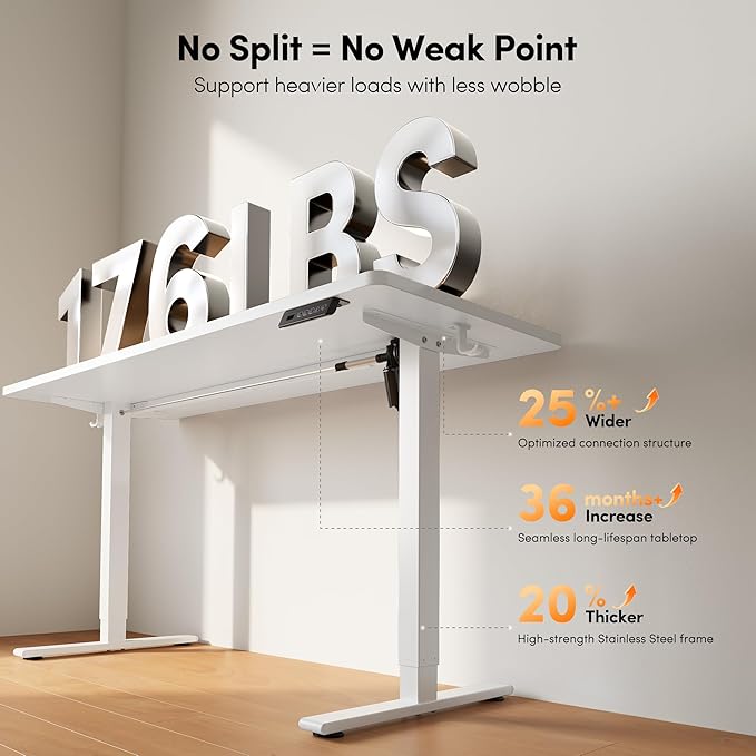 FEZIBO One-Piece Standing Desk, 40"x24" Seamless Tabletop Electric Height Adjustable for Home Office, Study Rooms & Multi-Device Workstations, White