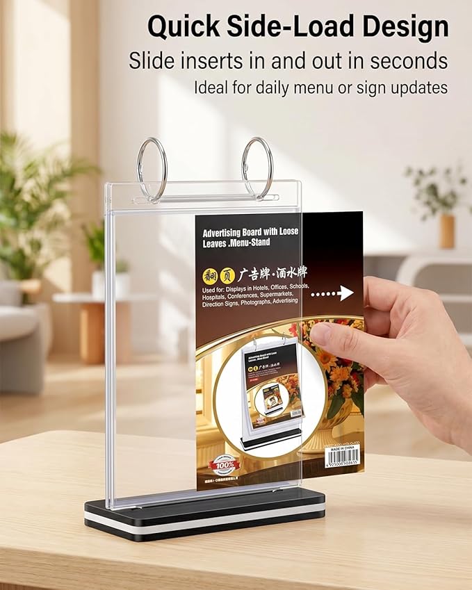 A5 T-shaped Multi Page Flip Acrylic Sign Holder,Page 6 Side 12 Suitable for Restaurants/Offices/Schools/Ad Display