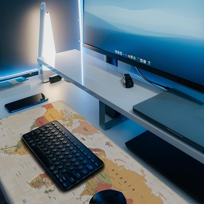 Desk Mat, Yellow Vintage World Map Extended Gaming Mouse Pad Large, 31.5"x11.8" Big Mouse Pad with Non-Slip Base and Stitched Edge, Long Computer Keyboard Mouse Mat for Home Office Work