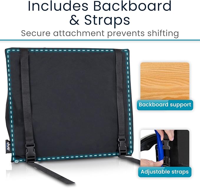Vive Wheelchair Lumbar Support Cushion - Chair Pad for Back Pressure Relief - Memory Foam Backrest - Superior Comfort Curve -Fits Most Wheelchairs or Transport Chairs -Improves Posture (18"x17"x3")